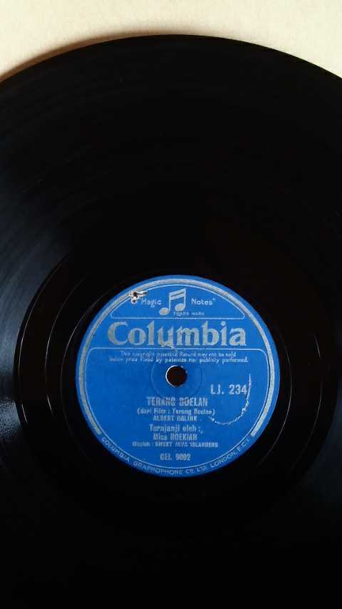 1938年78rpmインドネシアコロムビアレコード番号LJ.234 バラの花 トラン・ブーラン ミス・ロエキア独唱 スイートジャワアイランダース