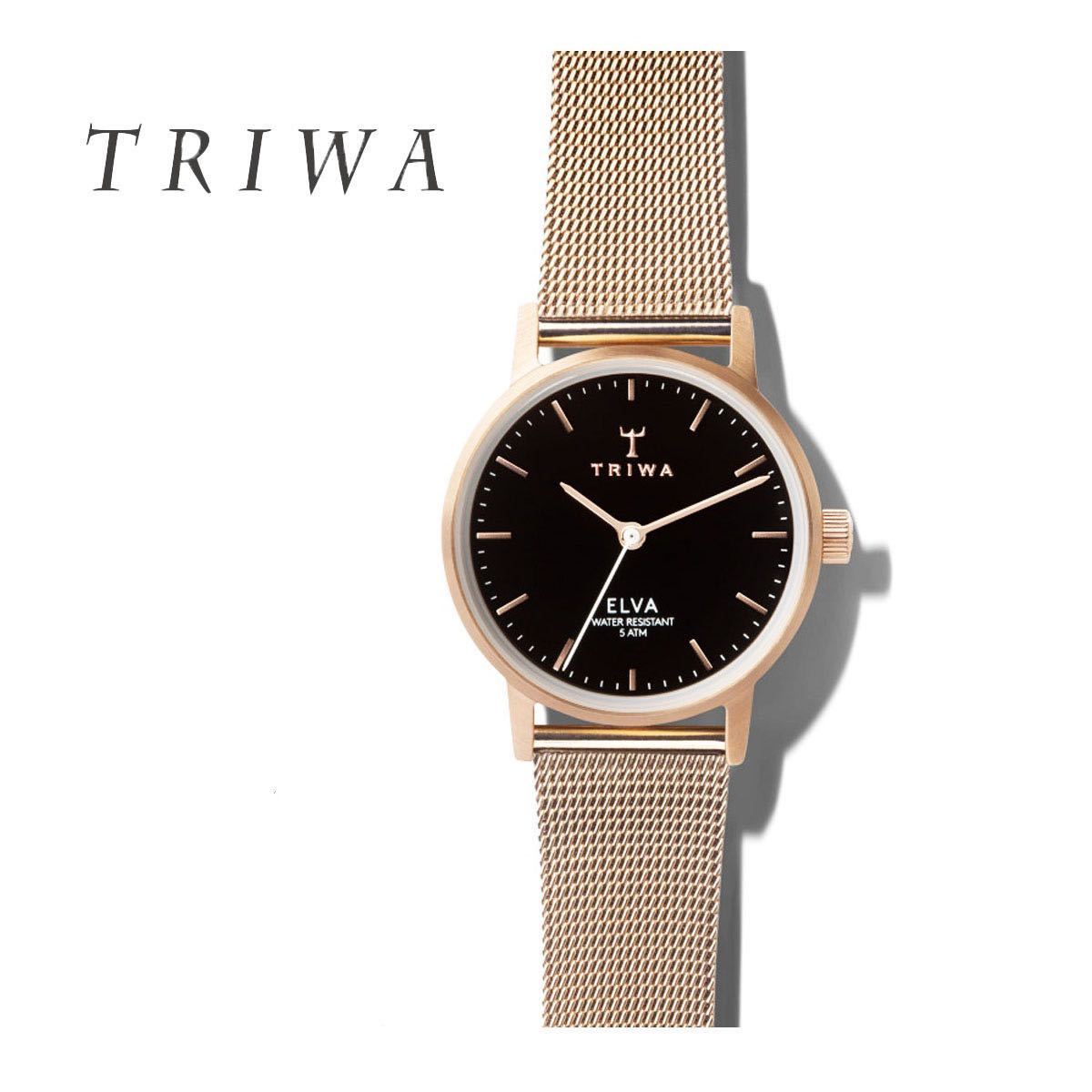 大人気定番商品 PETITE エルバ ELVA トリワ TRIWA ROSE ステンレス 薄型 腕時計 女性 アナログ レディース ELST102-EM021414 ローズゴールド ブラック MESH その他