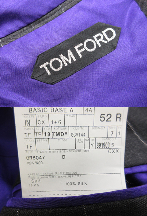 ■HH 超美品 【トムフォード TOM FORD】 ストライプ シングル2ボタン 3ピーススーツ (メンズ) size52R チャコールグレー □7HR1135□_画像8