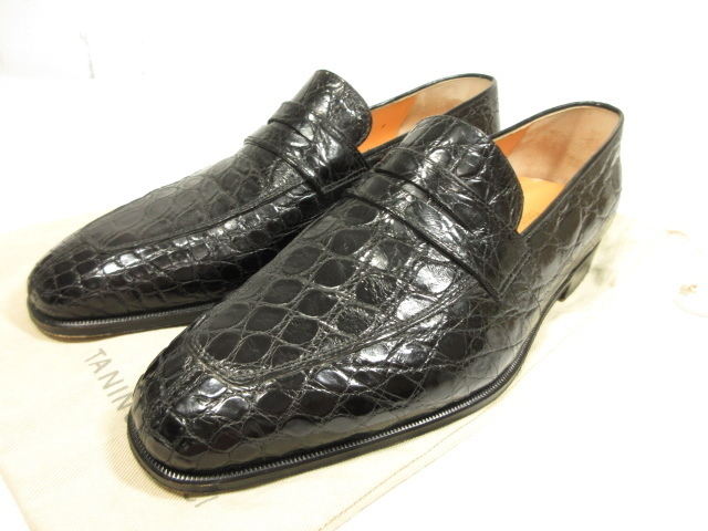 ■HH 極美品 【TANINO CRISCI タニノクリスチー 】 クロコダイル コインローファー スリッポン 紳士靴 (メンズ) size8 ブラック 8MZ1518