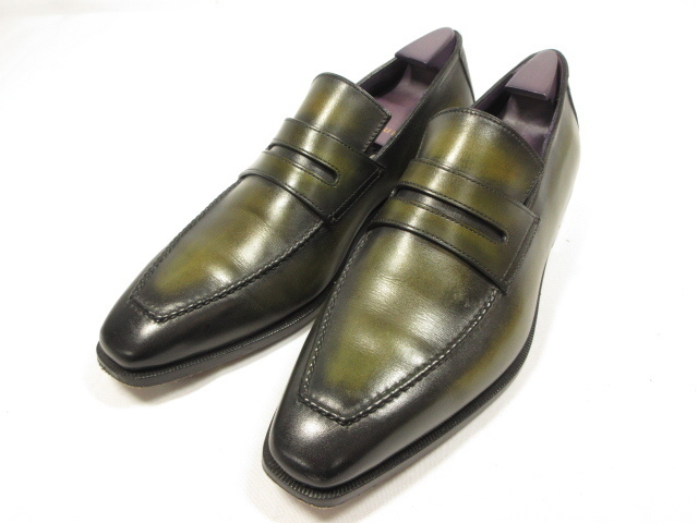 ■HH 極美品【ベルルッティ Berluti】アンディ デムジュール パティーヌ コインローファー (メンズ) size5.5 カーキ～オリーブ系 ◇8HT1187