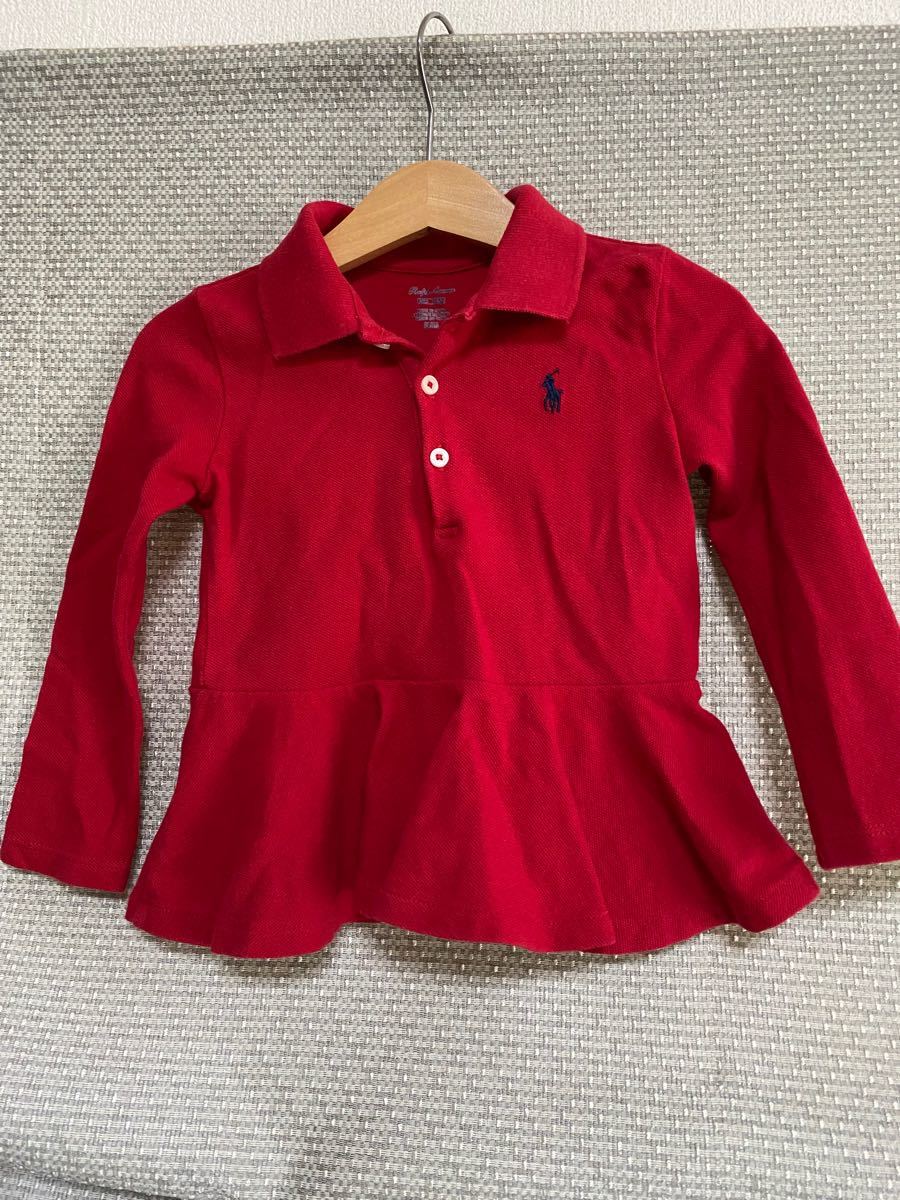 ラルフローレン ラルフローレンポロシャツ　 長袖ポロシャツ 赤　ペプラム　女の子 RALPH LAUREN 美品