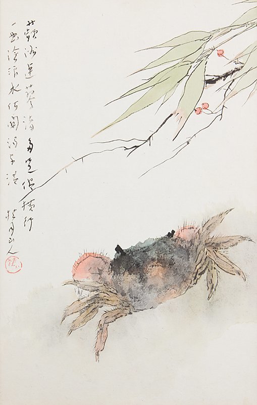 五松林桂月 蟹 日本画 紙本 彩色 真作 額装 の商品詳細