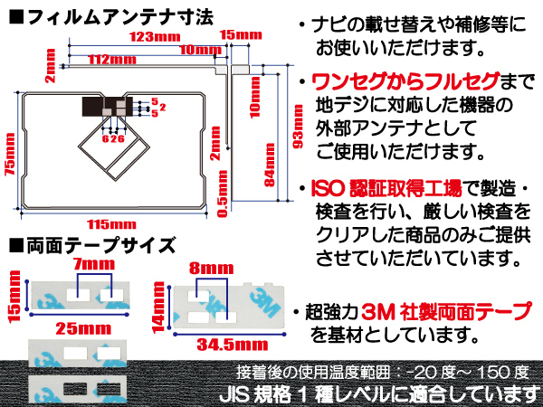 イクリプス ECLIPSE 用 アンテナ フィルム 両面テープ AVN-G01 対応 地デジ ワンセグ フルセグ 高感度 受信_画像2