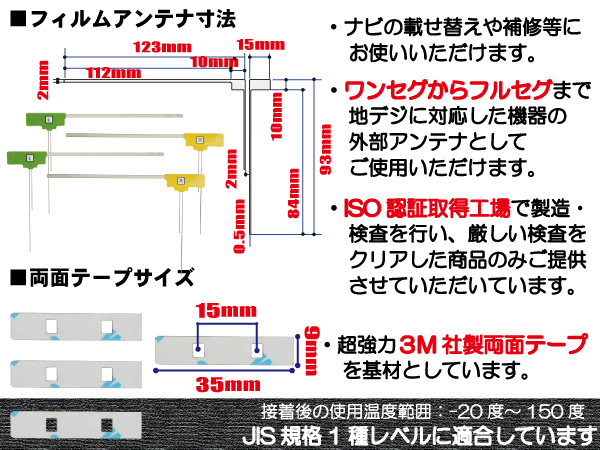 カロッツェリア carrozzeria 用 アンテナ フィルム 両面テープ AVICRZ07 4枚 対応 地デジ ワンセグ フルセグ 高感度 受信_画像2