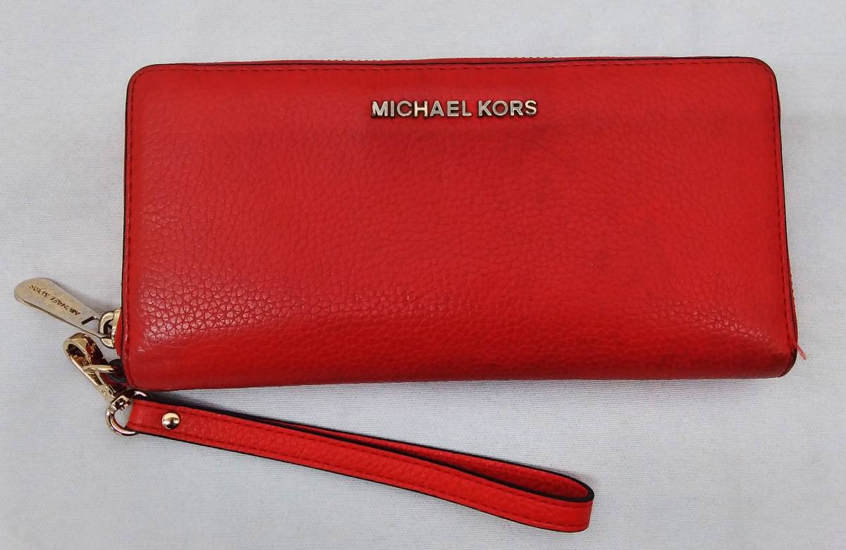 MICHAEL KORS マイケルコース レディース 長財布 ラウンドファスナー 小銭入れあり レッド 赤 使用感あり 