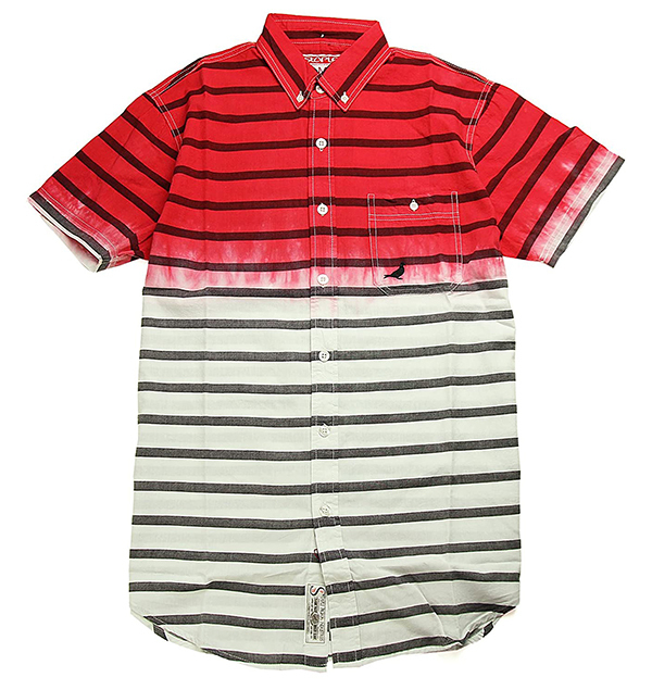 STAPLE DESIGN (ステイプル デザイン) シャツ 半袖 Finish Stripe Woven Red×White BORDER