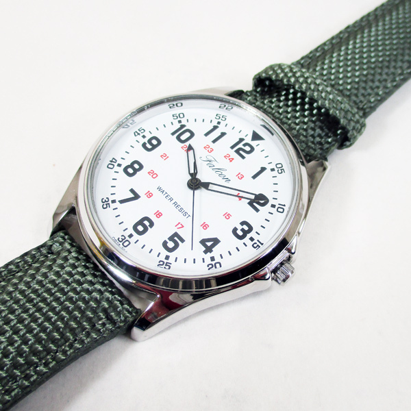 送料無料 シチズン ファルコン 腕時計 日本製ムーブメント ナイロン/革ベルト オリーブ/白 QB38-304 メンズ 紳士_画像3