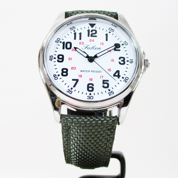 送料無料 シチズン ファルコン 腕時計 日本製ムーブメント ナイロン/革ベルト オリーブ/白 QB38-304 メンズ 紳士_画像1