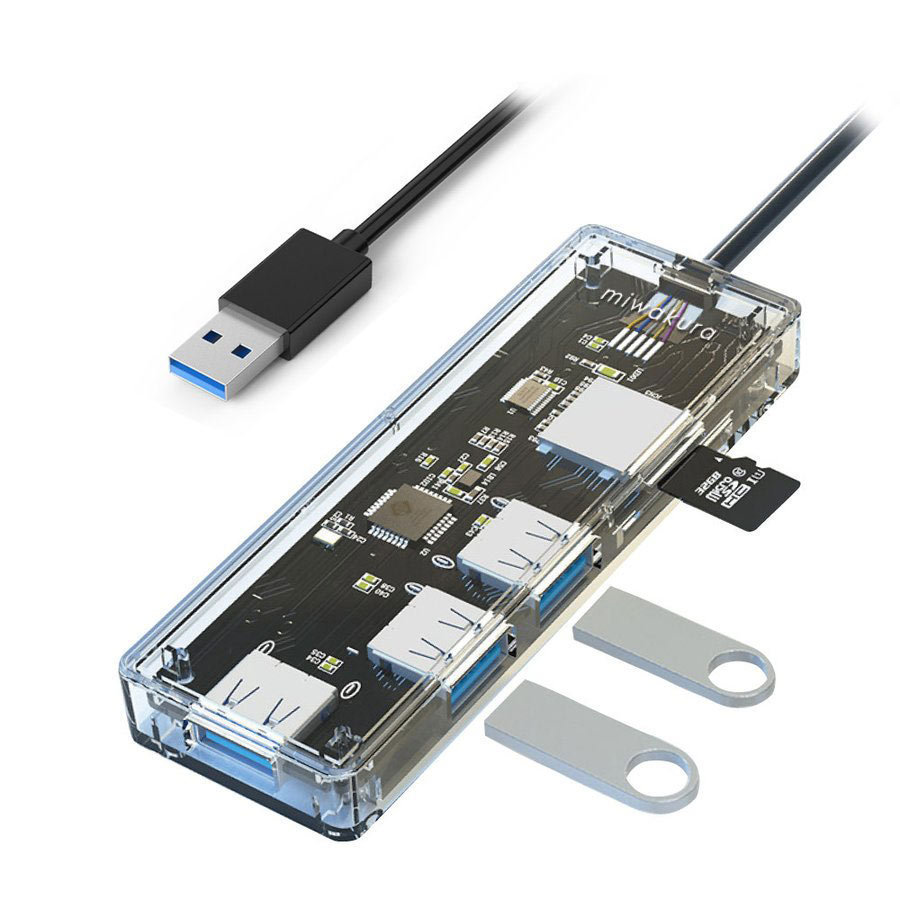 送料無料 SDカードリーダー＆USB3.0 3ポート ハブ スケルトンUSB3.2Gen1対応 美和蔵 MPC-HU3PU3CR-R/1321ｘ１台_画像1