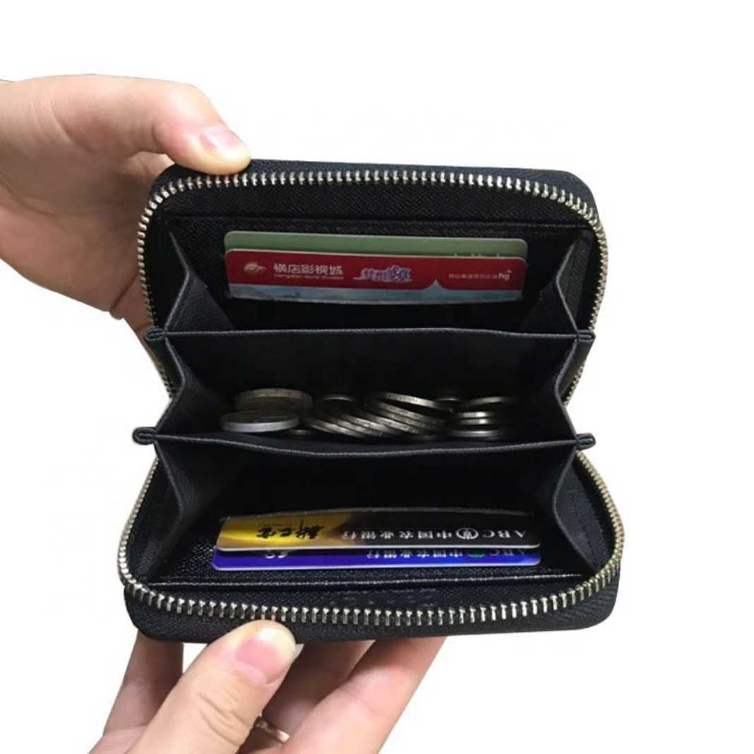 コインケース ブラック 小銭入れ ラウンドファスナー コンパクト財布 カードケース PUレザー おしゃれ　ミドルウォレット