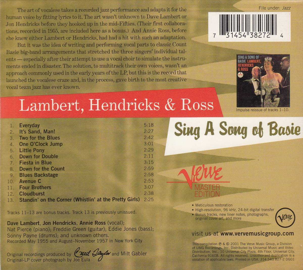 輸 Lambert, Hendricks & Ross Sing A Song Of Basie+3◆規格番号■3145438272◆送料無料■即決●交渉有_画像2