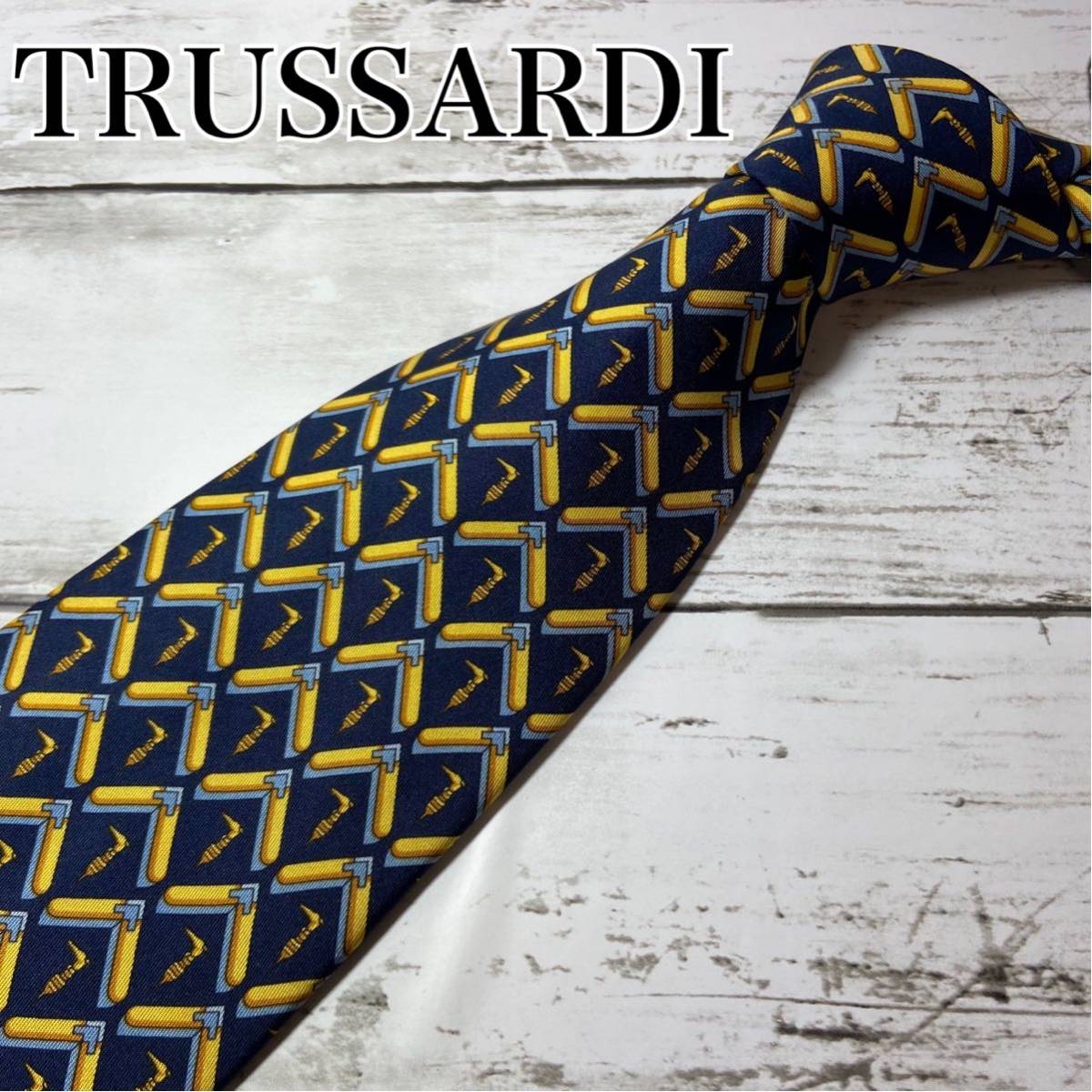 TRUSSARDI トラサルディ　ネクタイ　ロゴ柄　総柄　イタリア製　ビジネス　スーツ　カジュアル　ワンポイント　シル　結婚式　パーティー_画像1