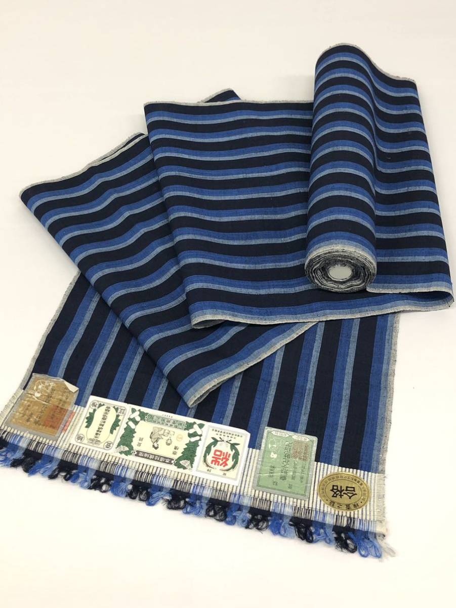 重要無形文化財指定 本場結城紬 奥順謹製 反物 青藍色 未仕立て品 正絹