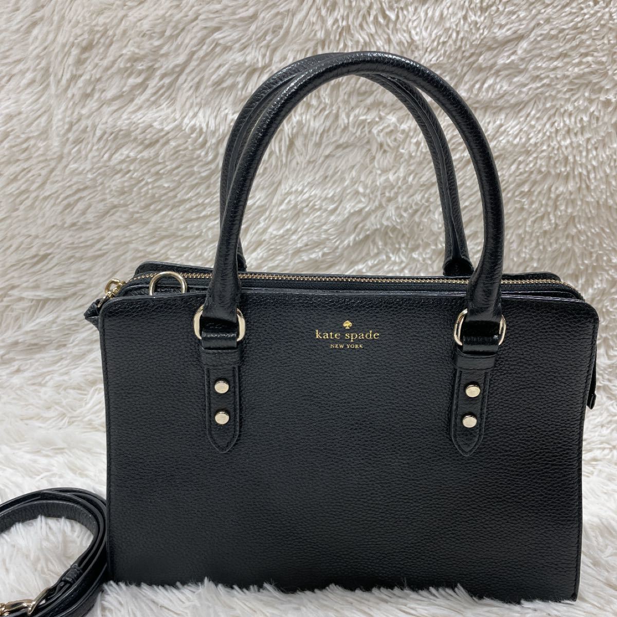 極美品 ケイトスペードニューヨーク ショルダーバッグ 2way シボ革 黒