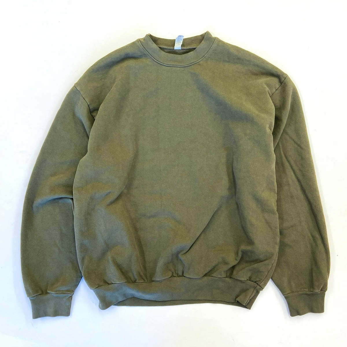 LOS ANGELES APPAREL　ロサンゼルスアパレル　ガーメントダイ クルーネック スウェット　　ARMY サイズL　 HEAVY FLEECE 14oz MADE IN USA_画像1