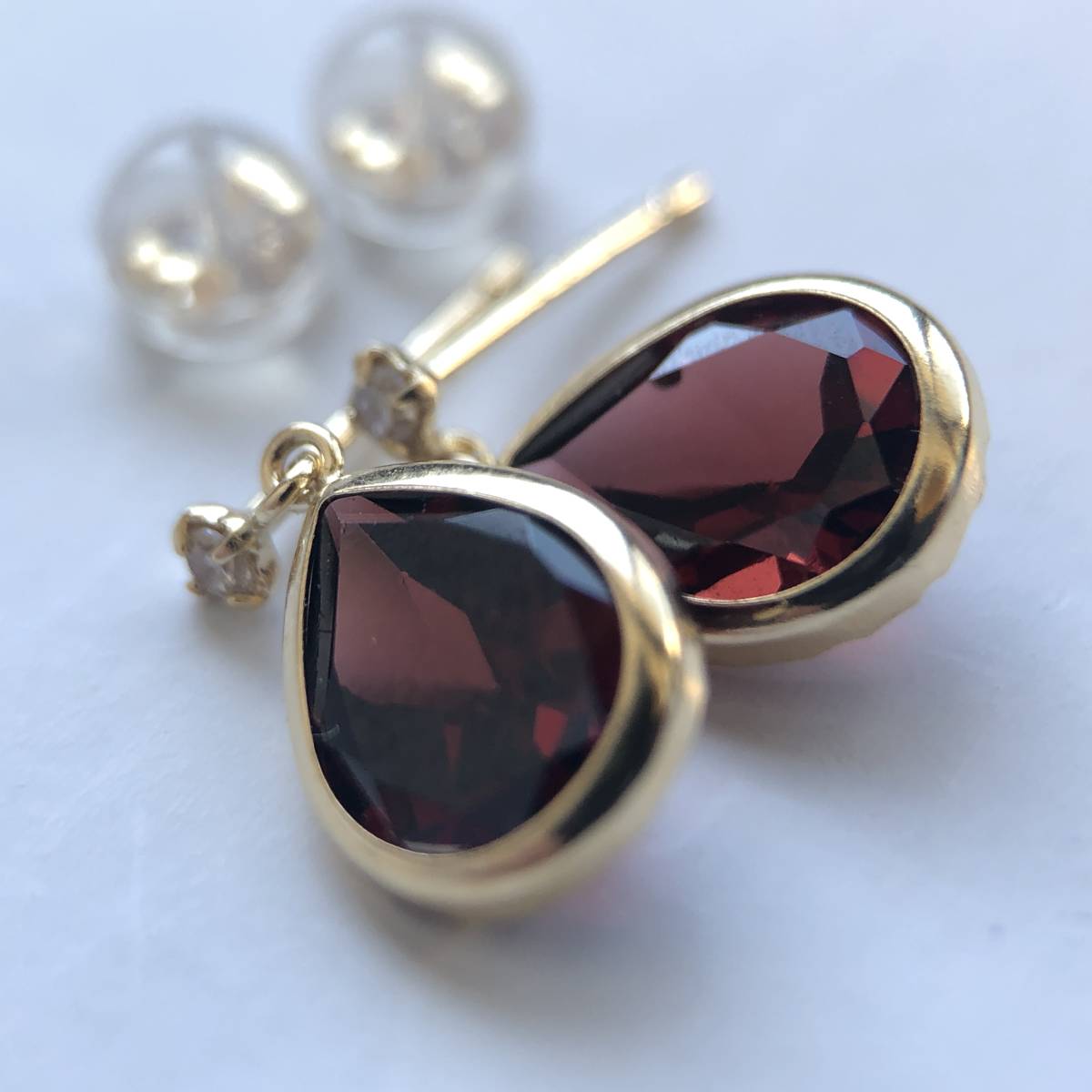 K18YG 3.60ct 大粒 ガーネット ダイヤ ピアス スタッド 天然 gold garnet diamond earrings_画像1