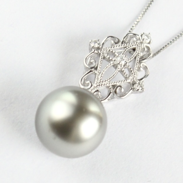 プラチナ 南洋 黒蝶 真珠 ペンダント ネックレス ダイヤ パール Pt pearl pendant necklace diamond
