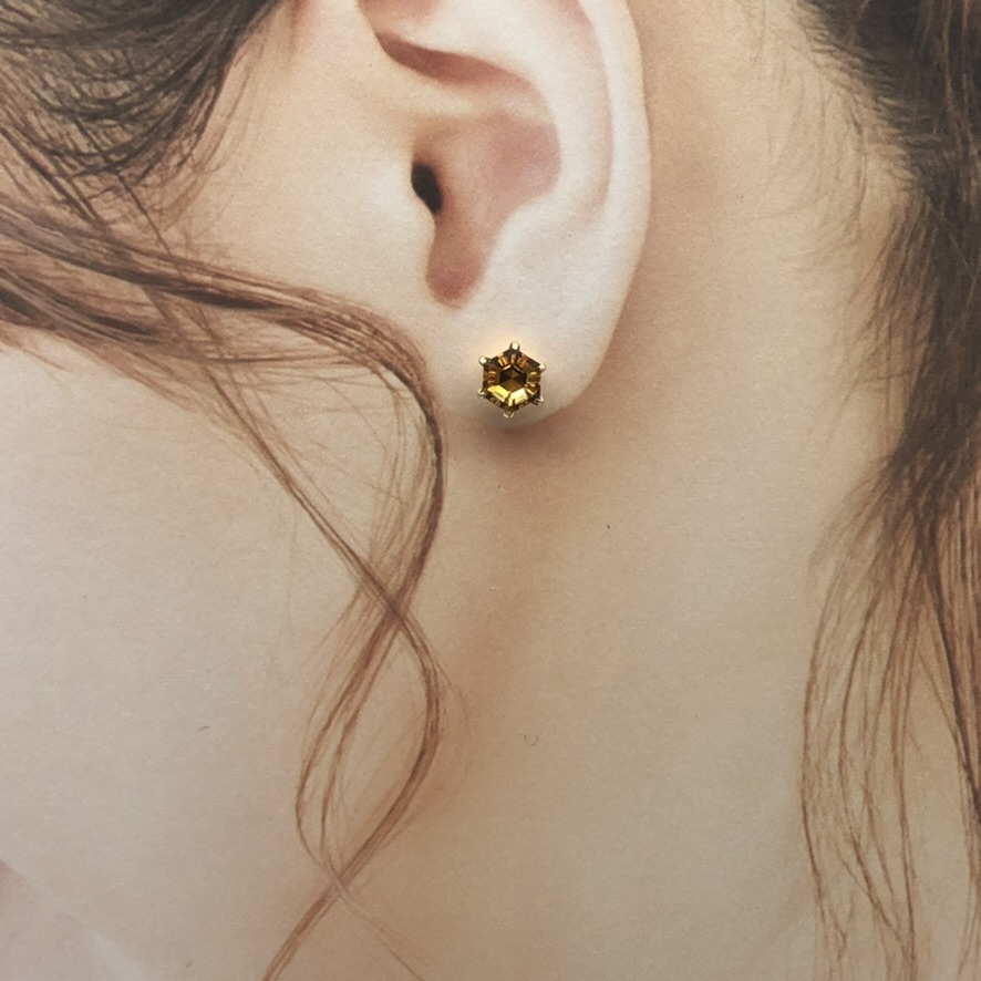 K18YG 大粒 2 0ct シトリン ピアス スタッド シンプル K18 gold