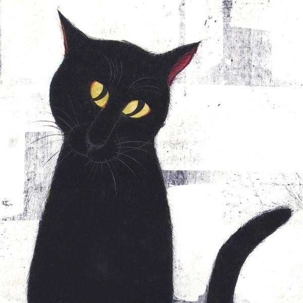 真作】【WISH】西田忠重「黒き猫」日本画 6号 1990年作 共シール ◇猫