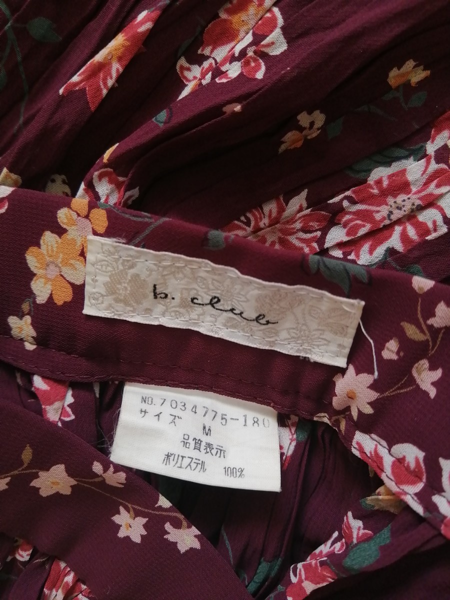 【SALE 1290→850円】プリーツ ロング スカート 小花柄 ボルドー　M　ナルミヤ　b-club