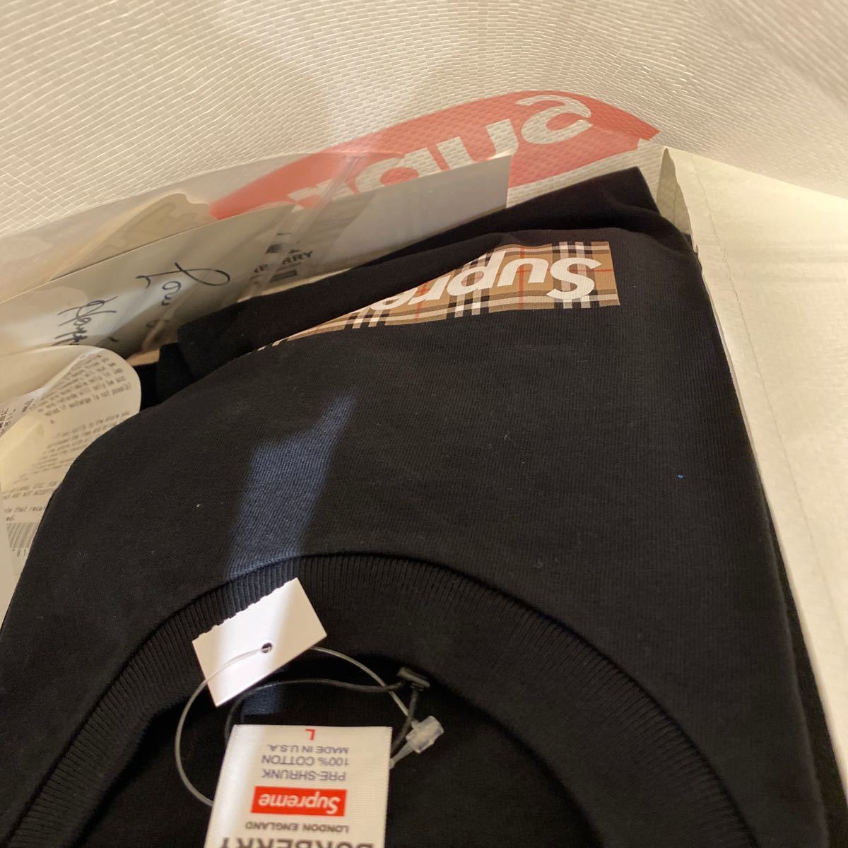 送料無料 Supreme/Burberry Box Logo tee ブラック Lサイズ バーバリー