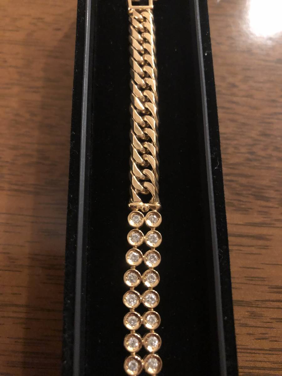 [ unused goods, diamond 1.00ct] diamond bracele K18 18 gold 6 surface W flat bracele 6 surface double flat bracele 25g 18cm