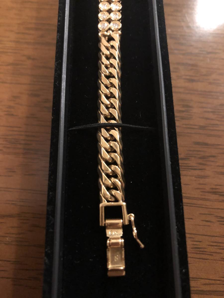[ unused goods, diamond 1.00ct] diamond bracele K18 18 gold 6 surface W flat bracele 6 surface double flat bracele 25g 18cm
