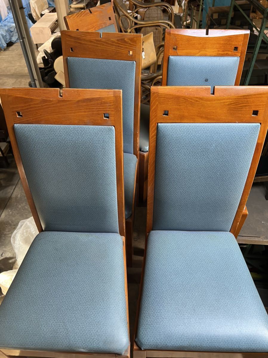 業務用 チェア 5脚セット 青色 合皮レザー 木製フレーム ナチュラル ダイニング 椅子 飲食店 レストラン 群馬 まとめて 