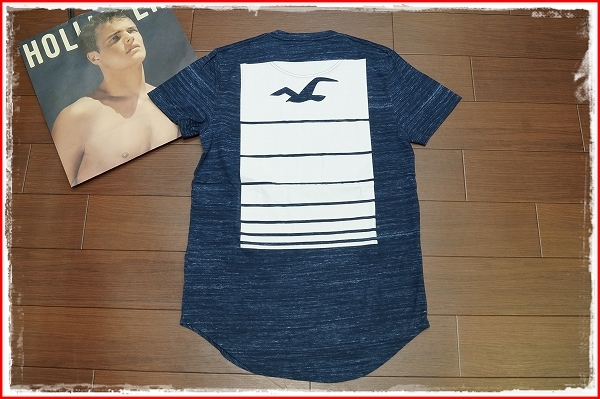 ◆◇★Hollister 杢調柄 バックプリント Tシャツ 半袖/S/ネイビー/メンズ ホリスター アバクロ ラウンドT カットソー◇◆_画像2