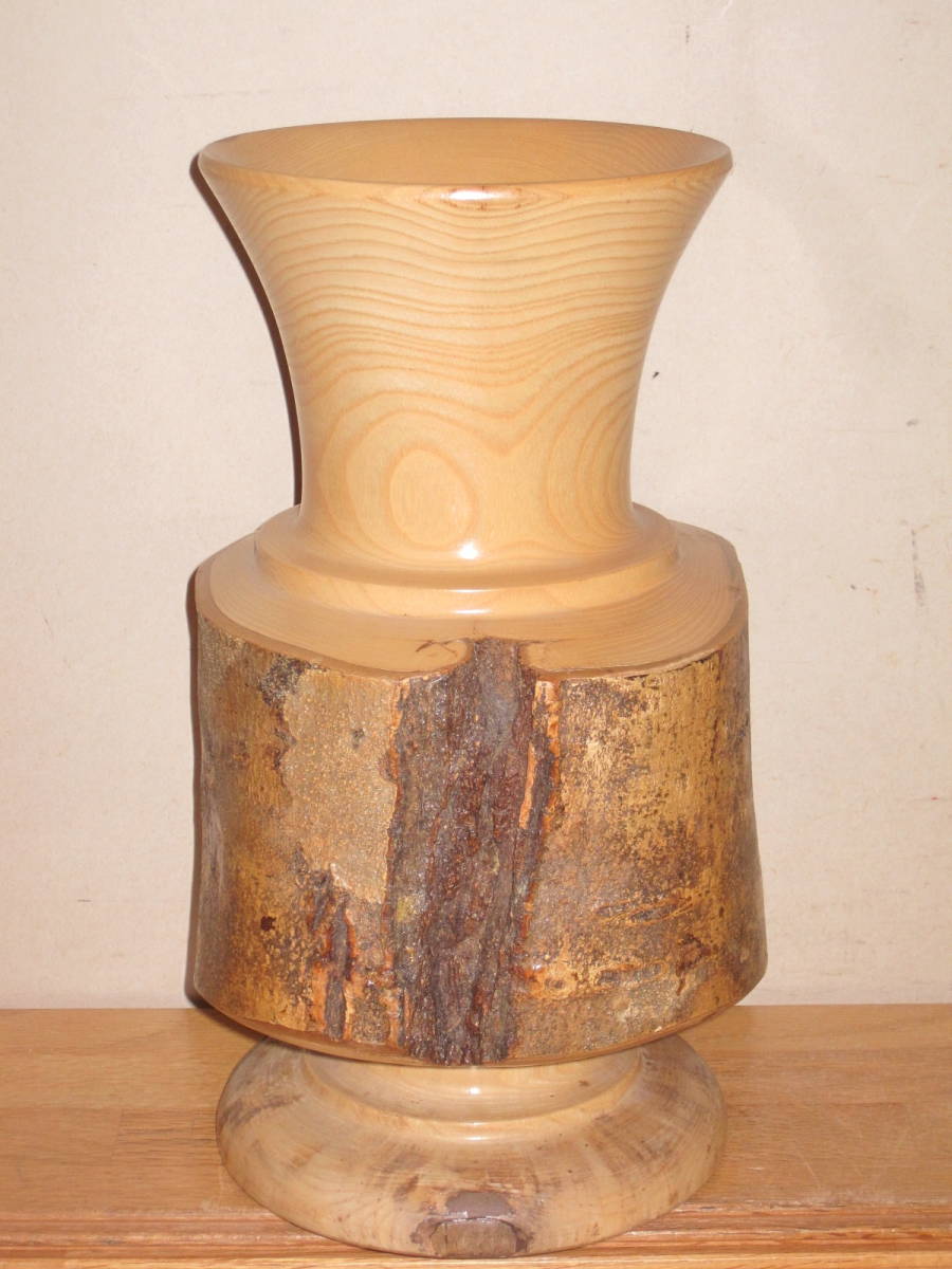 くりぬき 木製 花瓶 高さ31.5cm 重量約3kg 木彫り 天然木 削り出し_画像1