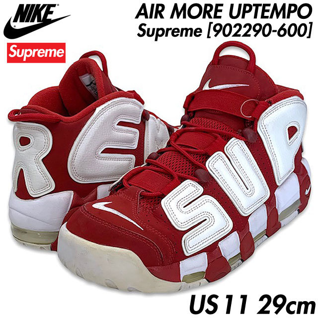  rare #NIKE( Nike )× Supreme ( Supreme ) AIR MORE UPTEMPO air moa up ton po red white red / white US11 29.[902290-600]