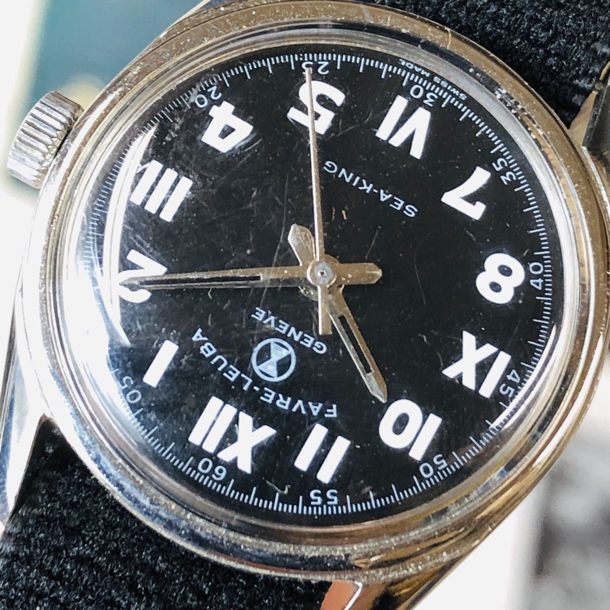 FAVRE-LEUBA ファーブルルーバ 腕時計 SEA KING 手巻き ブラック ホワイト 3針 機械式 稼動品 W1031
