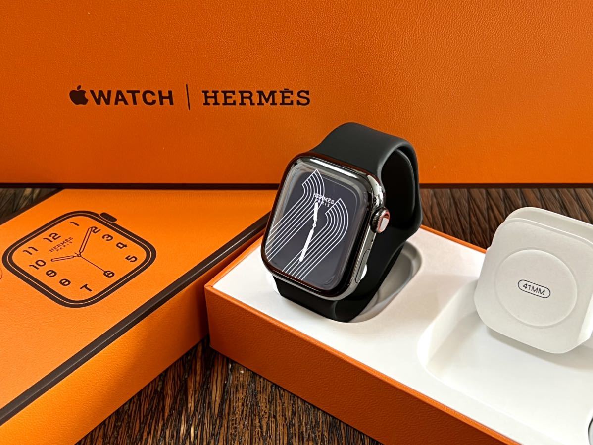 ★即決 美品★ アップルウォッチ エルメス Apple Watch HERMES Series 7 41mm スペースブラック ステンレススチール  GPS Cellular 黒モデル