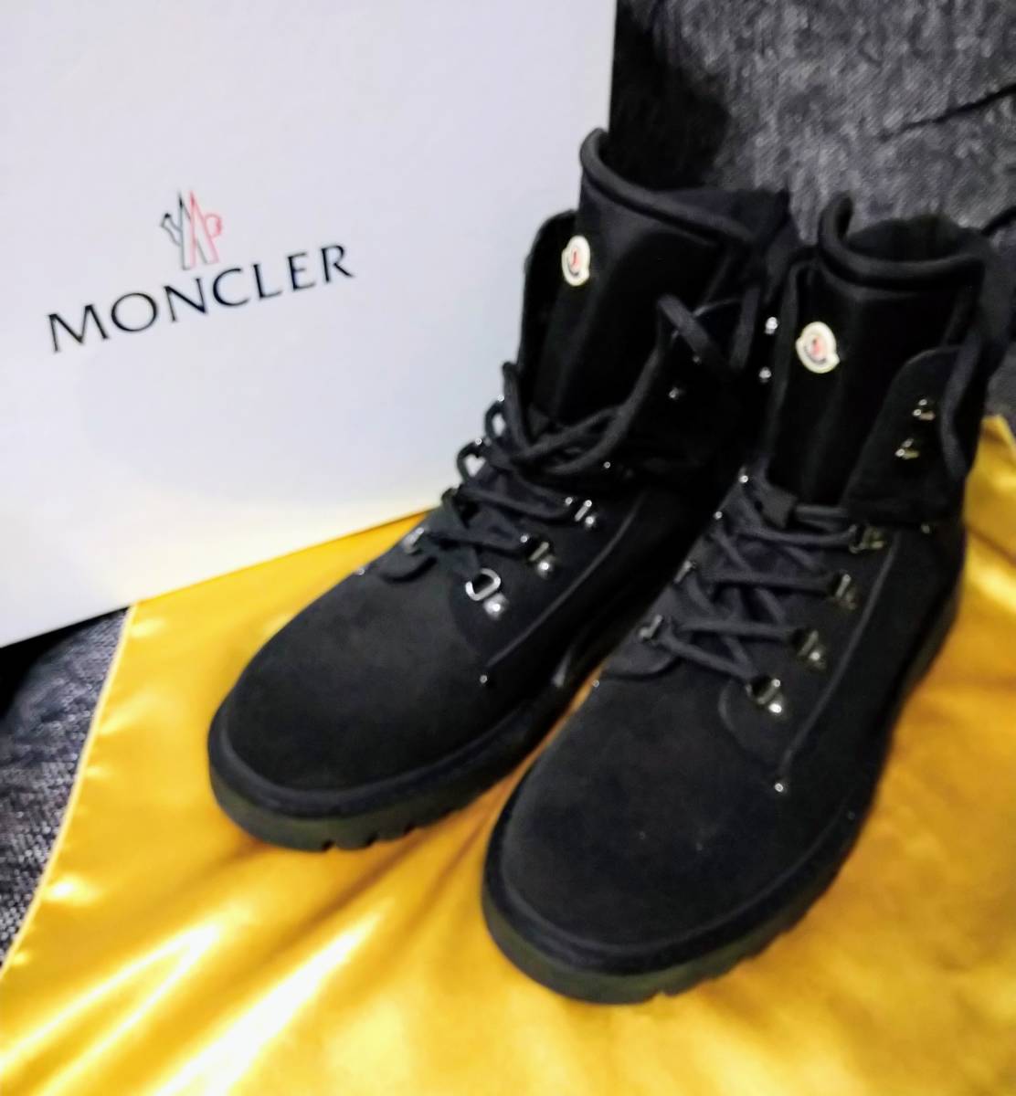 15万 MONCLERモンクレール/ブラックスエードレザーブーツEGIDE 43 ネット売り モンクレールレザーブーツ ブーツ