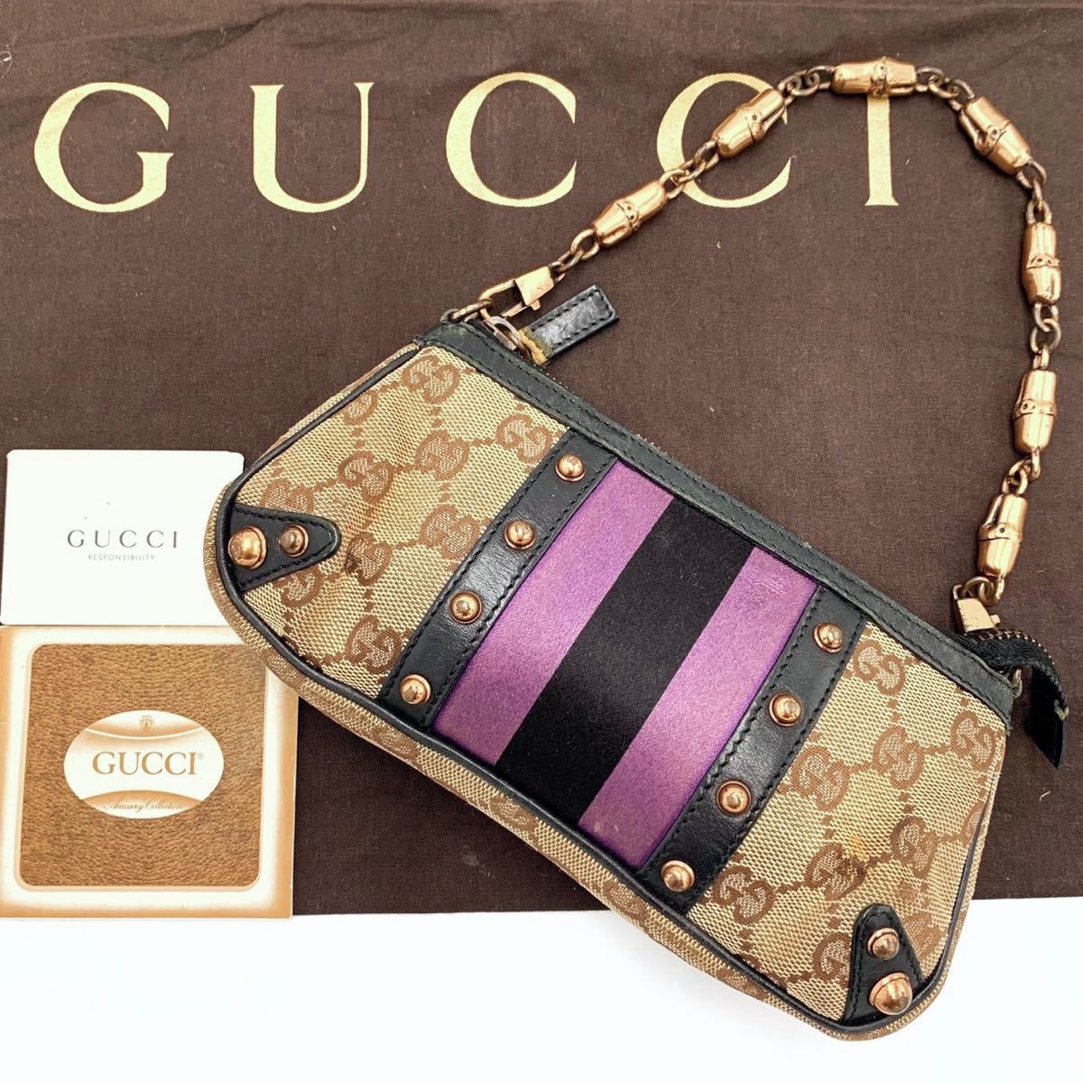 激レア●幻の逸品●GUCCI グッチ ゴールドバンブーチェーン シェリーライン 2way ハンドバッグ セカンド スタッズ gg柄 キャンバス 金具_画像1