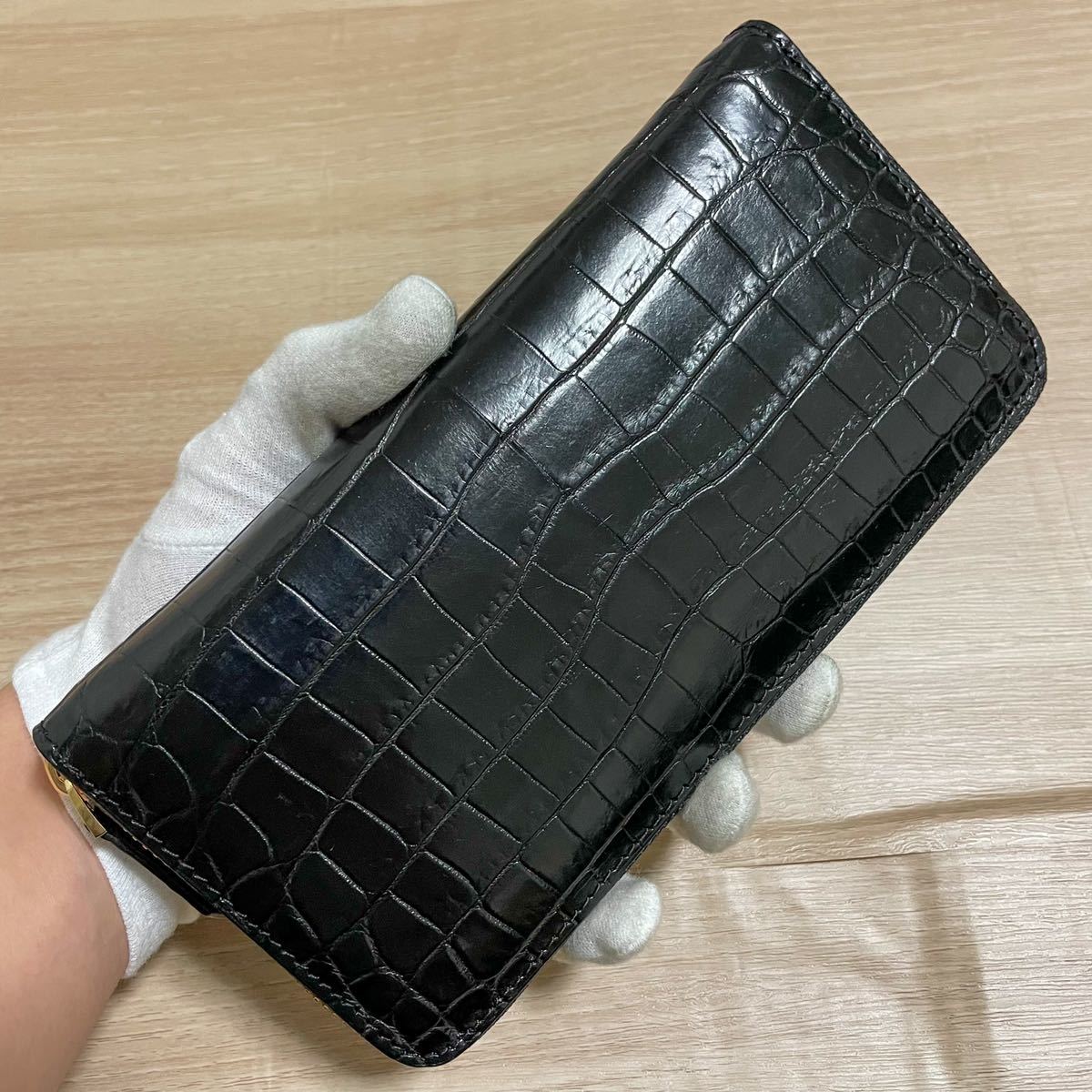 金運アップ】 高級 クロコダイル × 蛇革 大容量 長財布 センターカット