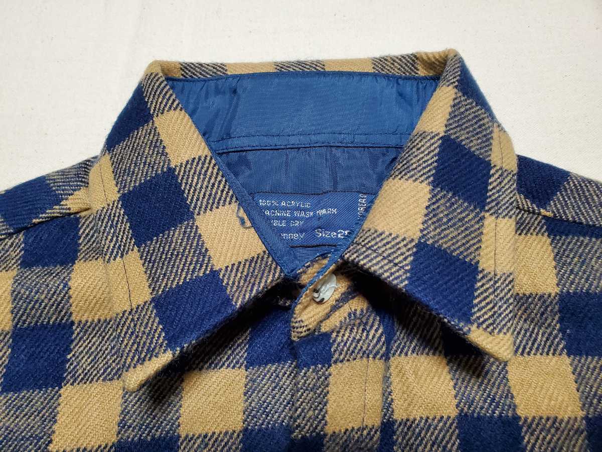 ■S【好配色】80´s～♪VINTAGE KOREA製 JC Penney (ジェーシーペニー) ブロックチェック柄 アクリルシャツ ヴィンテージ ライトネル■_画像5