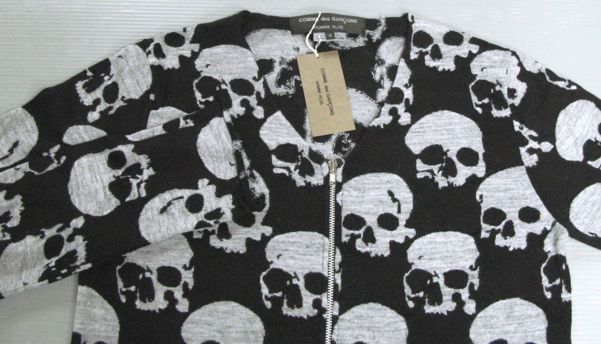 ギャルソン プリュス：スカル柄 ジップ カーディガン 未使用 新品 S （ ニット セーター COMME des GARCONS HOMME PLUS SKULL CARDIGAN S_画像3