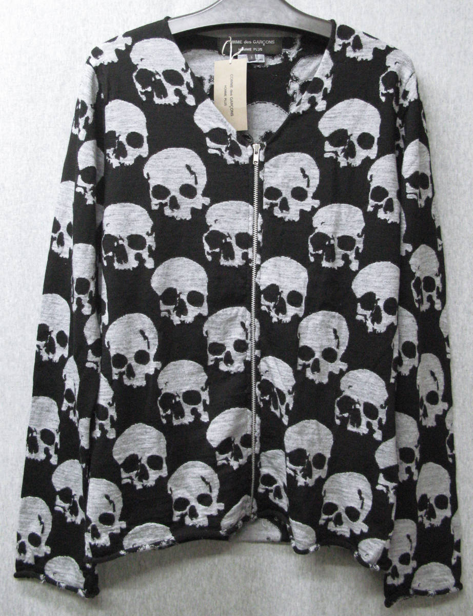 ギャルソン プリュス：スカル柄 ジップ カーディガン 未使用 新品 S （ ニット セーター COMME des GARCONS HOMME PLUS SKULL CARDIGAN S_画像1