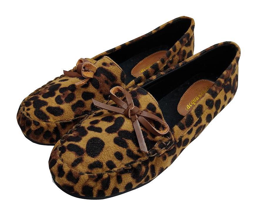 SG1488# new goods ribbon attaching moccasin shoes Leopard pattern ribbon synthetic leather light weight one leg 190g LL size ( 25.0cm~ 25.5cm) Brown / oak 