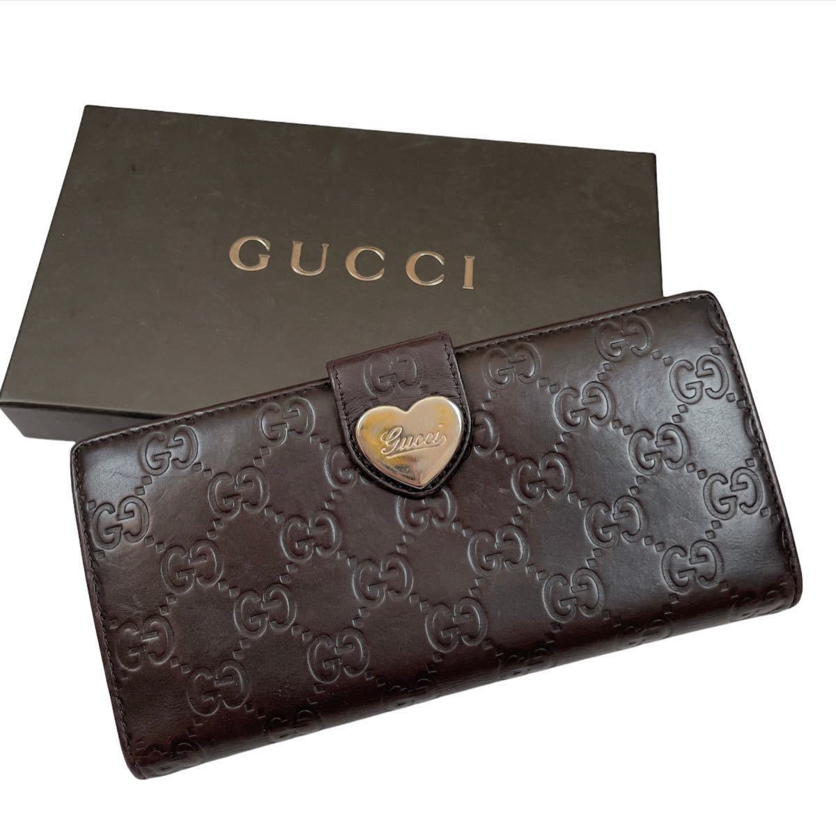 GUCCI グッチ 長財布 シマライン GG柄 ダークブラウン チャーム fkip
