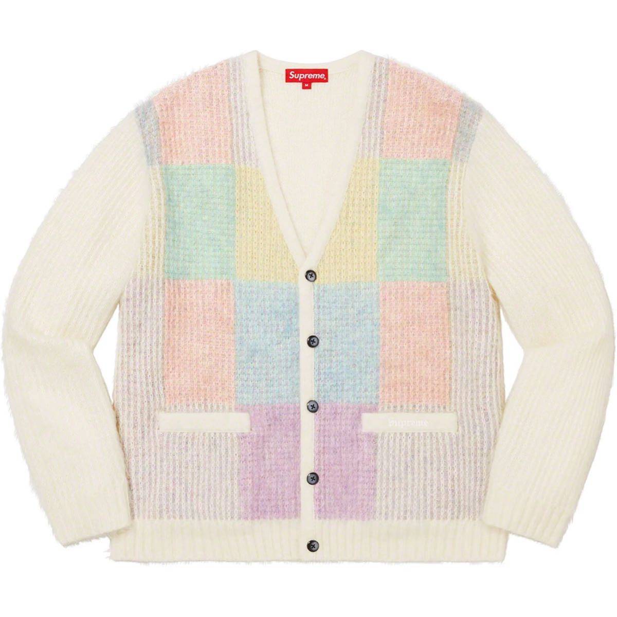 【新品未使用】 22SS 新作 新品 SUPREME シュプリーム BRUSHED GRID CARDIGAN カーディガン セーター WHITE M ホワイト 白色 即決あり_画像1