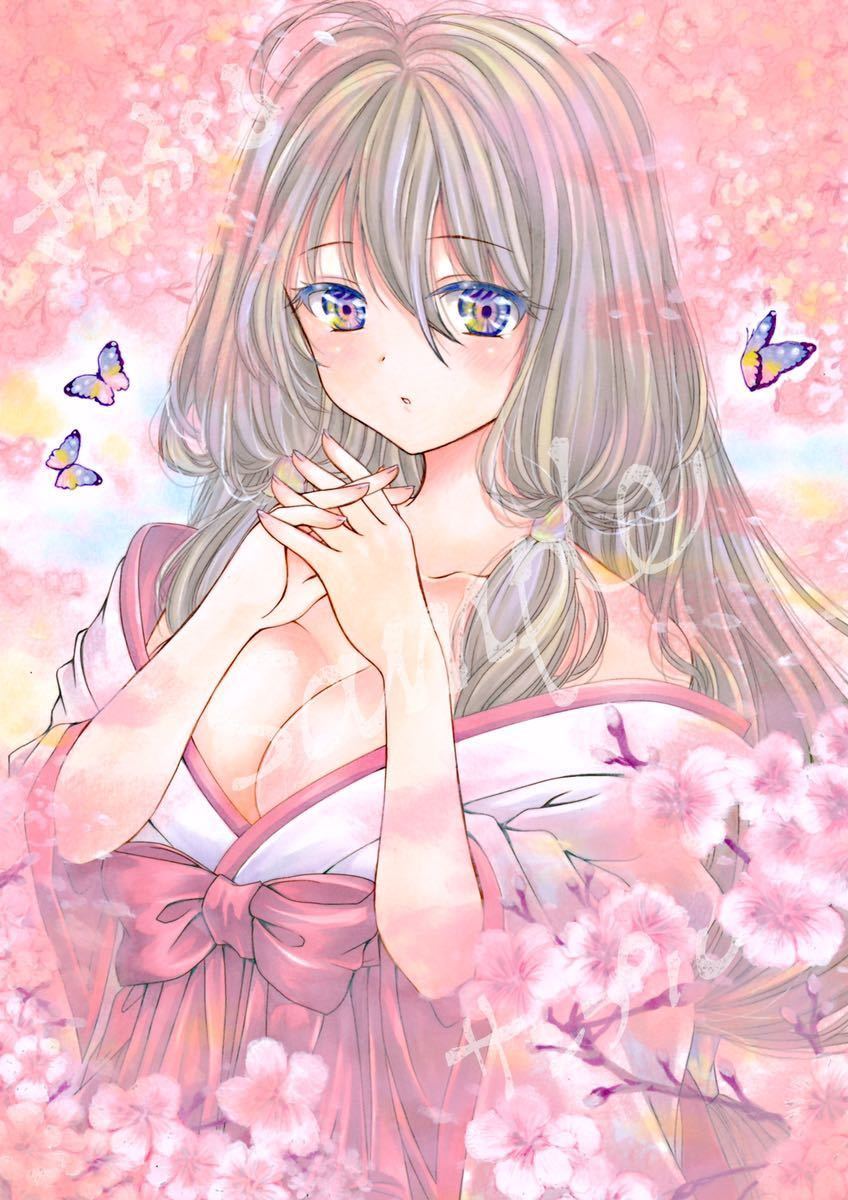 Yahoo!オークション - No.22002 桜と蝶の乙女 オリジナル 手描き Yahoo!オークション - No.22002 桜と蝶の乙女 オリジナル 手描き