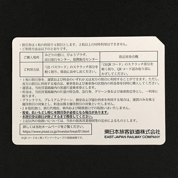 SU55 JR東日本 東日本旅客鉄道 株主優待券 4割引券×10枚 2022年5月31日 