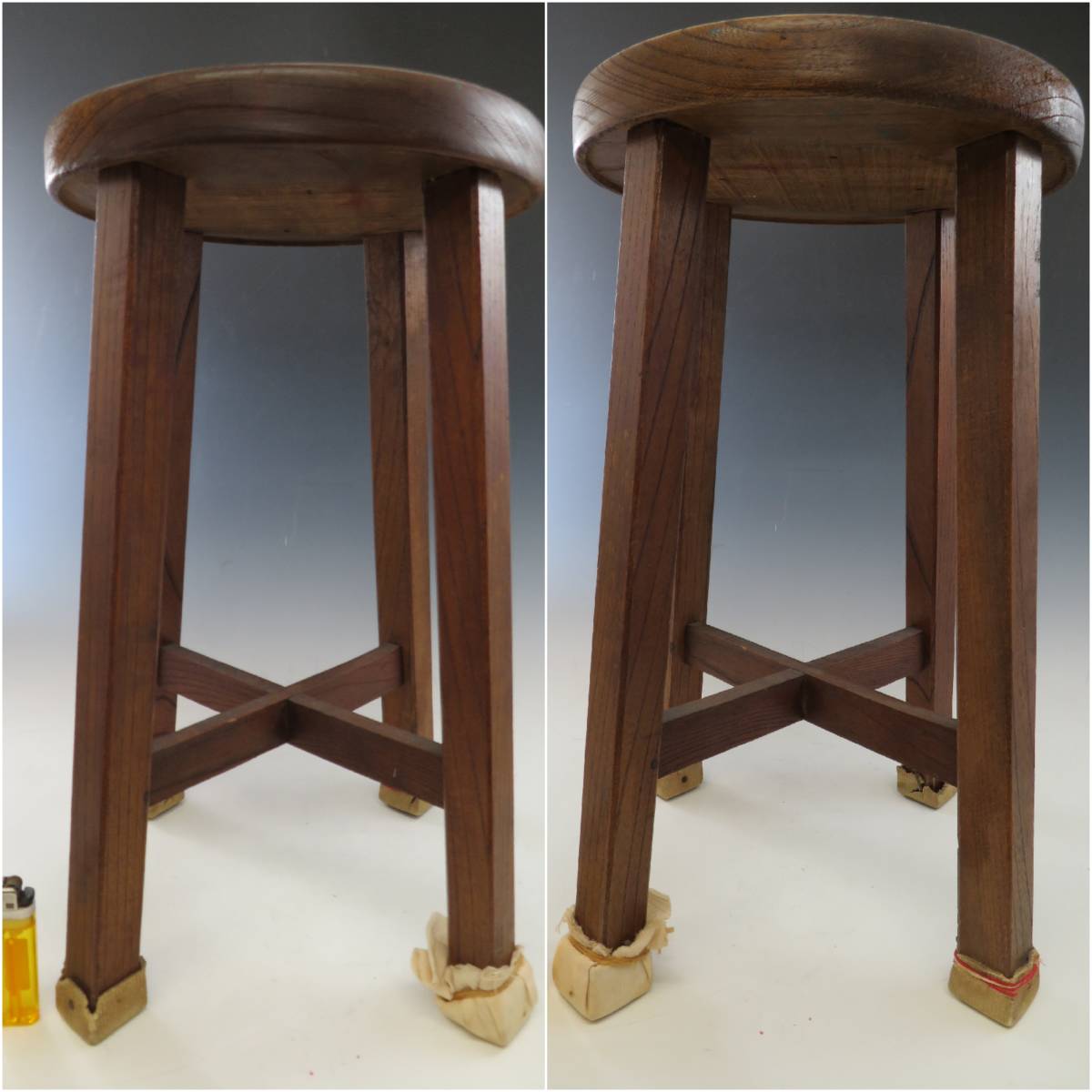独特の上品 昭和レトロ・丸椅子・木製スツール・アンティーク・古道具 