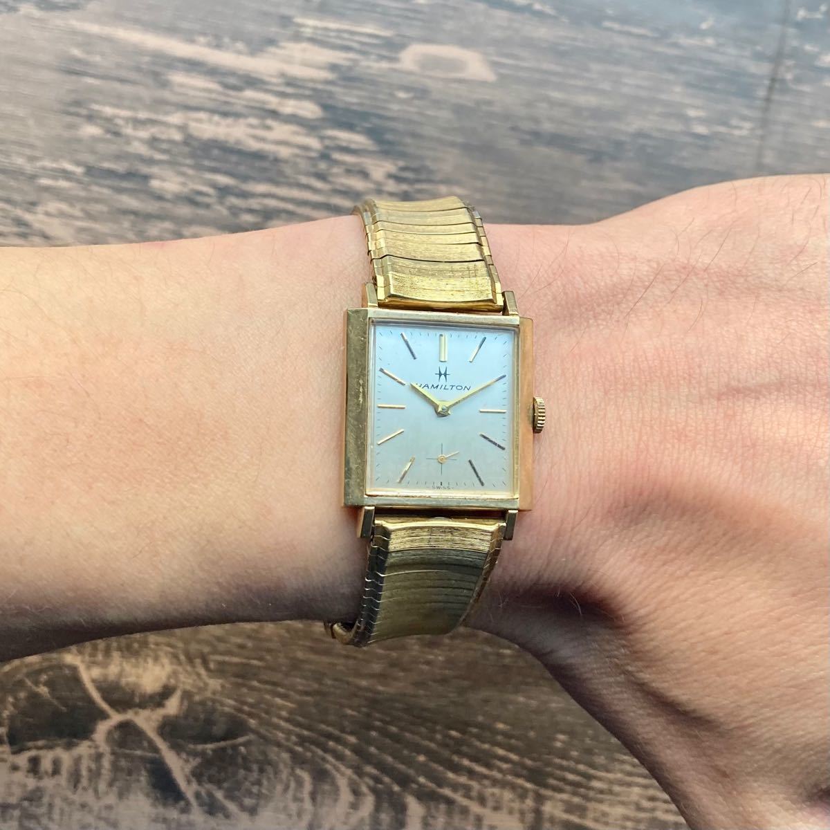 【動作良好】ハミルトン アンティーク 腕時計 手巻き メンズ スクエア型 HAMILTON ビンテージ ウォッチ 男性 ゴールド