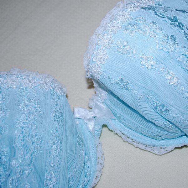  unused E75L production front nursing one touch open frill lace bra & shorts maternity mint blue 