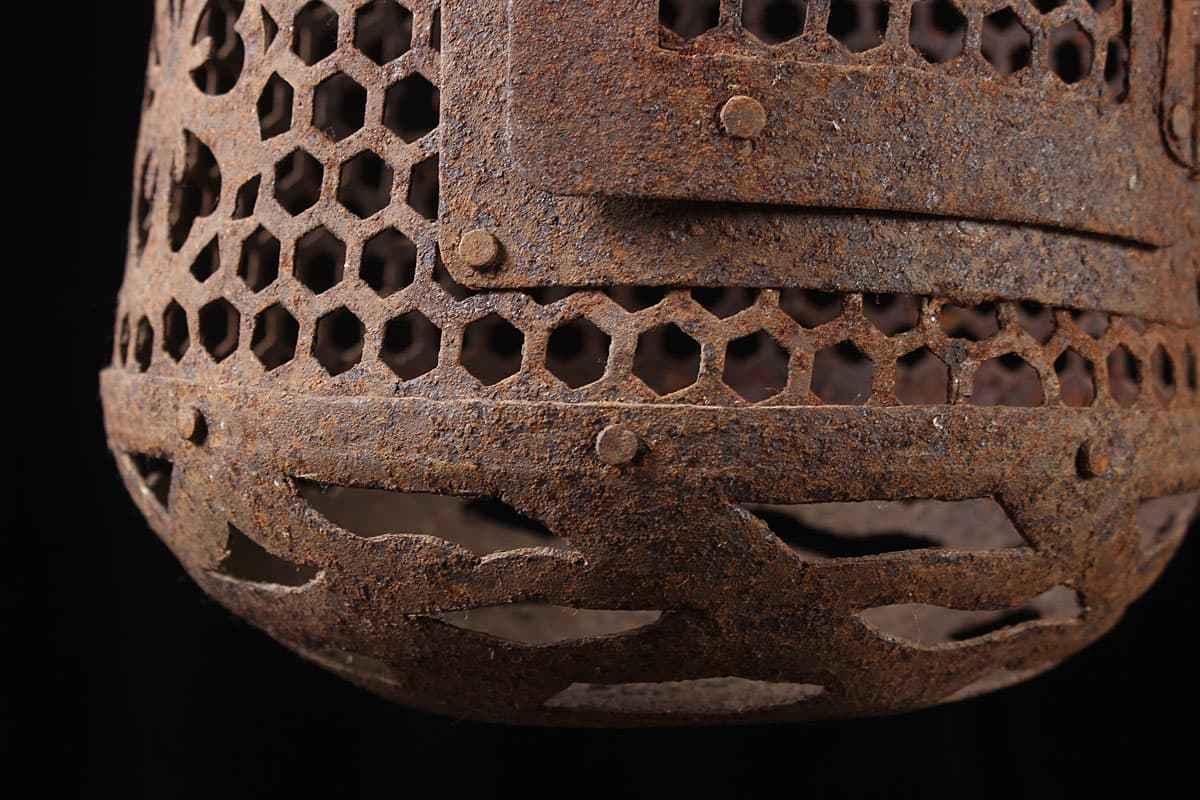DQ986 時代物 古鉄 桜透文 瓜形 鉄吊灯籠 高33.8cm 重1kg・ DQ986 時代物 古鉄 桜透文 瓜形 鉄吊灯籠 高33.8cm 重1kg・