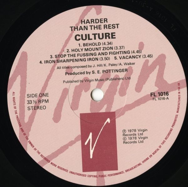 UK盤 Culture／Harder Than The Rest【Virgin】Love Shine Bright Stop The Fussing And Fightingほか 78年発表 LP カルチャー 試聴_画像3